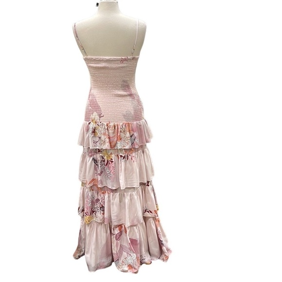 Plum Pretty Sugar Pink Floral Tiered Ruffle Strappy Maxi Dress SZ S - Picture 2 of 7